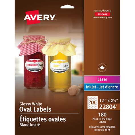 Avery® Glossy White Oval Labels 1½ X 2½ Permanent Adhesive For