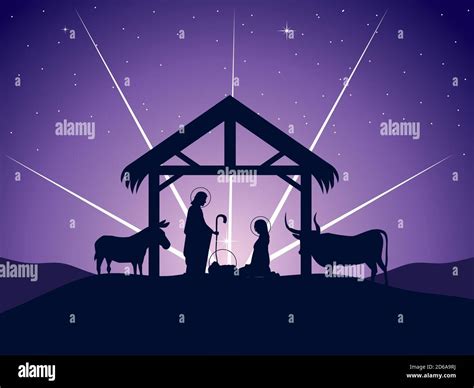 nativity, Joseph Mary baby Jesus manger and glowing star vector illustration Stock Vector Image ...