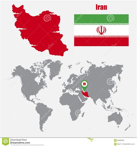 Der Iran Karte Auf Einer Weltkarte Mit Flaggen Und Kartenzeiger Auch