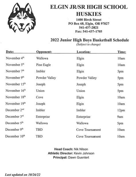 Athletic Schedules | Elgin Jr/Sr High School