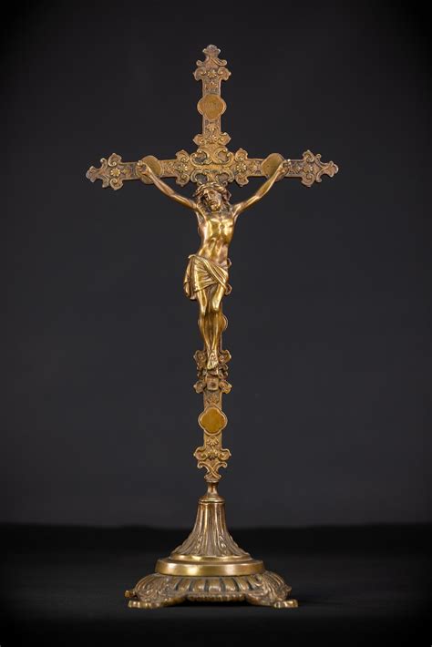 Altar Crucifix S Gilded Bronze Standing Cross Th Century Antique