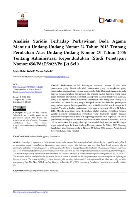 PDF Analisis Yuridis Terhadap Perkawinan Beda Agama Menurut Undang