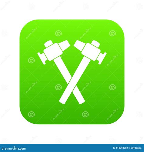 Crossed Blacksmith Hammer Icon Digital Green Stock Vector