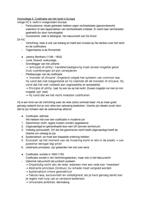 Sv Hc Rg Samenvatting Geschiedenis Van Het Recht Hoorcollege