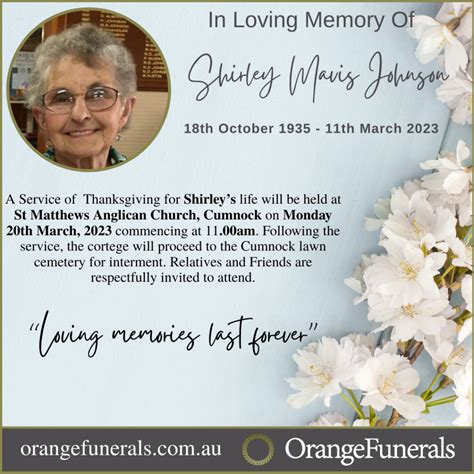 Shirley Mavis Johnson Orange Funerals