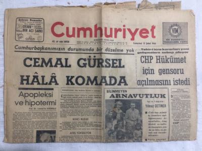 Cumhuriyet Gazetesi 12 Şubat 1966 Cemal Gürsel Hala Komada GZ19191