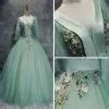 Chic Beautiful Sage Green Prom Dresses 2017 Ball Gown V Neck 3 4