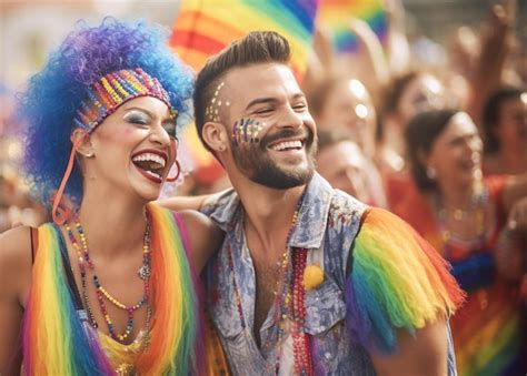 Premium Photo Happy Couple Celebrating At LGBTQ Gay Pride Parade In