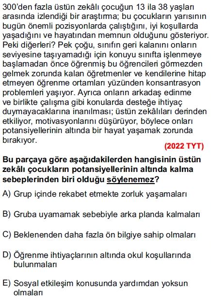 2022 TYT Paragraf Çıkmış Sorular Doğru Tercihler