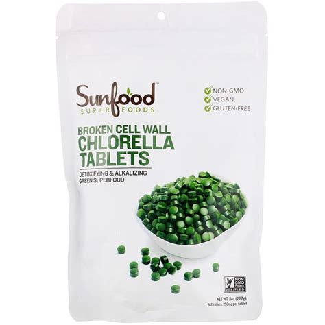 Sunfood Broken Cell Wall Chlorella Tablets 250 Mg 912 Tablets 8 Oz