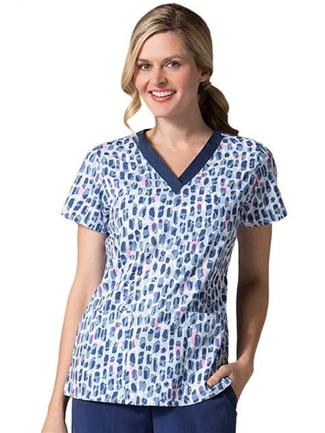 Maevn Uniforms Women S V Neck Floral Print Scrub Top Walmart