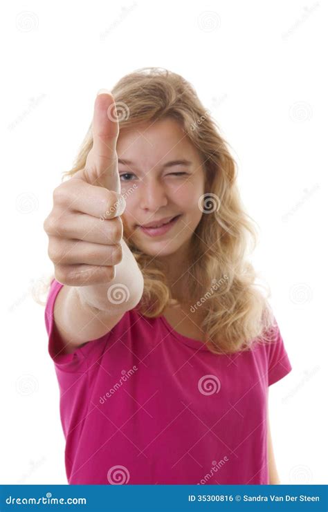 Girl with Thumbs Up Isolated on White Background Stock Photo - Image of ...