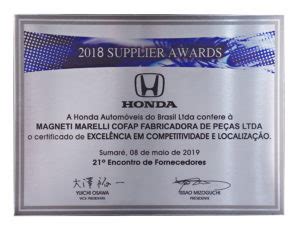 Marelli Cofap é premiada pela Honda AutoIndústria