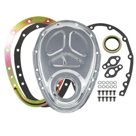 Sb Chevy Chrome Steel 2 Piece Timing Cover Kit Reinforced Sbc 305 327 350 383 Ebay