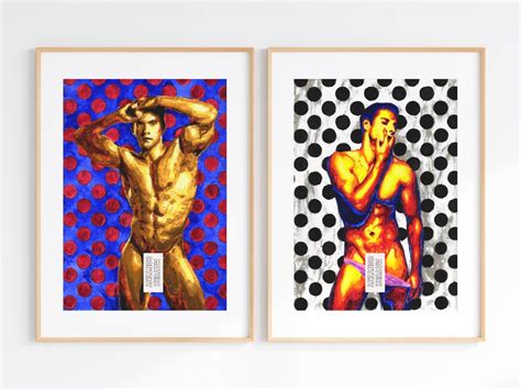 Set Of Gay Art Prints Nude Men Wall Art Watercolor Print Naked Male Figure Torso Body Portrait
