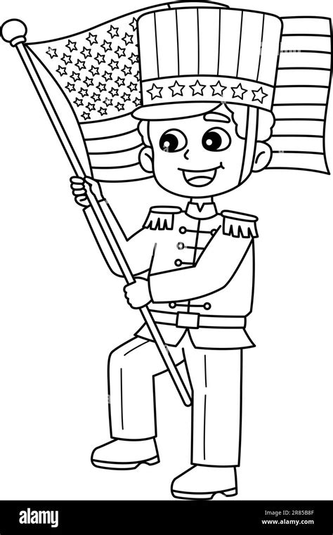 A Cute And Funny Coloring Page Of A 4th Of July Boy Holding An American Flag Provides Hours Of