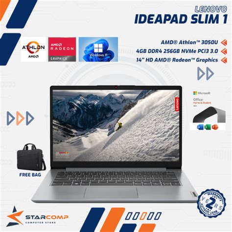 Promo Lenovo Ideapad Slim 1 Athlon Silver 3050u 4gb 256gb Ssd 14 W11