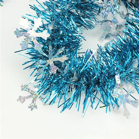 50 Dark Turquoise Blue Christmas Tinsel Garland With Holographic