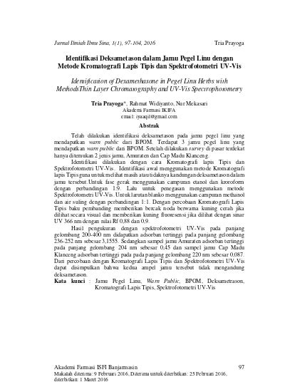 Identifikasi Deksametason Dalam Jamu Pegel Linu Dengan Metode