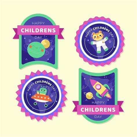 Free Vector Flat Childrens Day Labels Collection