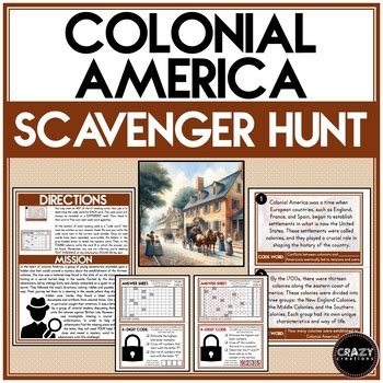 Colonial America SCAVENGER HUNT Reading Comprehension Mystery Word