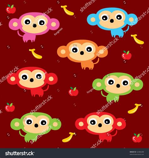 Cute Monkey Wallpaper Stock Vector (Royalty Free) 52486288 | Shutterstock