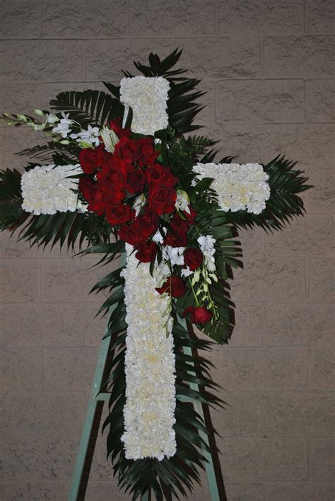 Red And White Sympathy Cross In Montebello Ca Amore Dolce Flowers