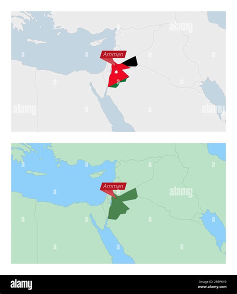 Jordanien Karte Mit Pin Der Landeshauptstadt Zwei Arten Von Jordanien