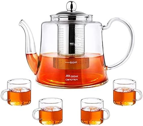 Glass Teapot With Stainless Steel Infuser For Blooming Tea Loose Tea