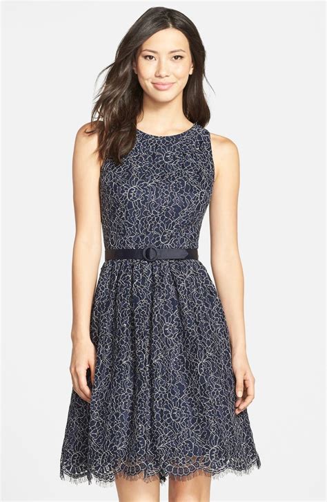 Eliza J Belted Lace Fit And Flare Dress Nordstrom