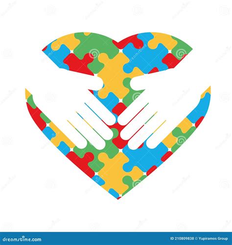 World Autism Day Hands With Puzzles Shaped Heart White Background Stock