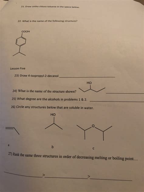 Solved 21 Draw Ortho Chloro Toluene In The Space Below 22