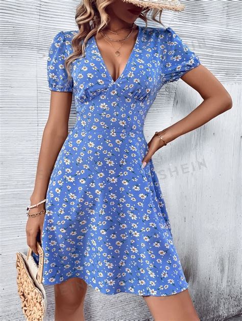 Shein Vcay Allover Floral Print Puff Sleeve Dress For Sale Australia