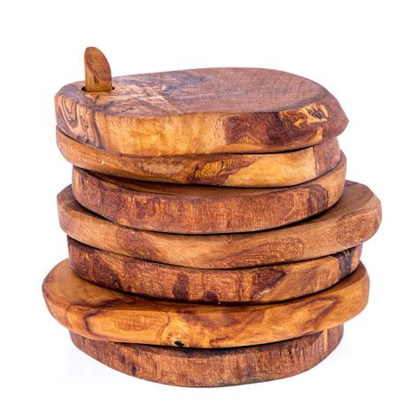 Olive Wood Drink Serving Coasters Set Of 6 Handmade Rustic Coasters With Holder And Base Olive