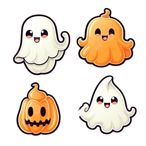 Cute Kawaii Halloween Ghosts Cartoon Characters Stickers Collection In