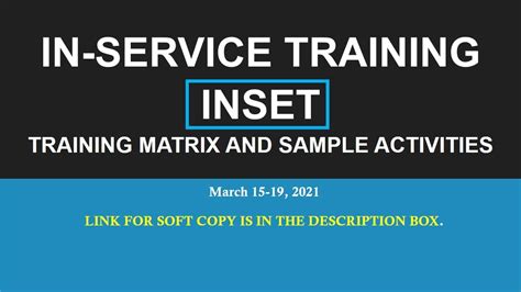 In Service Training Inset Sample Training Matrix And Activities