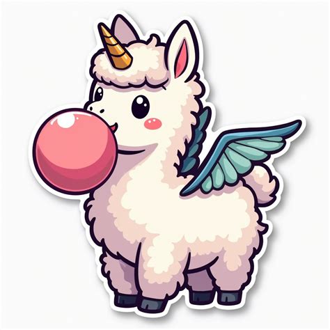 Lama with Magical Wings Eating Bubblegum | Stable Diffusion Online