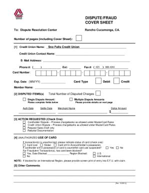 Fillable Online DISPUTE FRAUD COVER SHEET Sno Falls Credit Union Fax