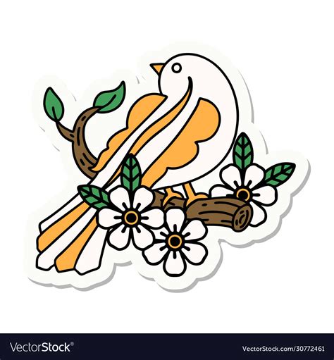 Tattoo style sticker a bird on branch Royalty Free Vector