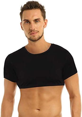 Iefiel Herren Bauchfrei Shirts Kurzarm Baumwolle Tops Einfarbig Crop