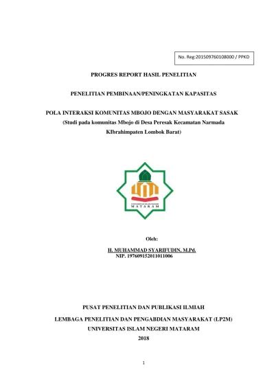 Progres Report Hasil Penelitian Penelitian Pembinaan Peningkatan Kapasitas