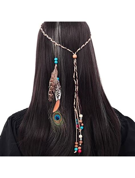 Buy Campsis Indian Peacock Feather Headbands Boho Princess Head Chain