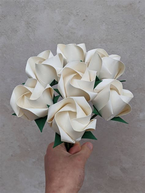 Ivory Origami Paper Roses Bouquet Paper Roses Origami Flower Bouquet Paper Roses Bouquet