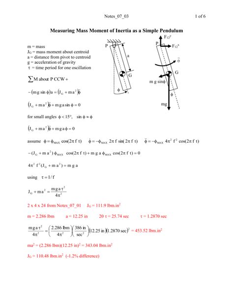 Measuring Mass Moment Of Inertia As A Simple Pendulum