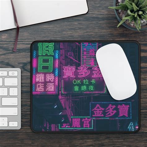 Dark Japanese Neon Desk Mat Tokyo City Night Mouse Pad Japan Anime Xl