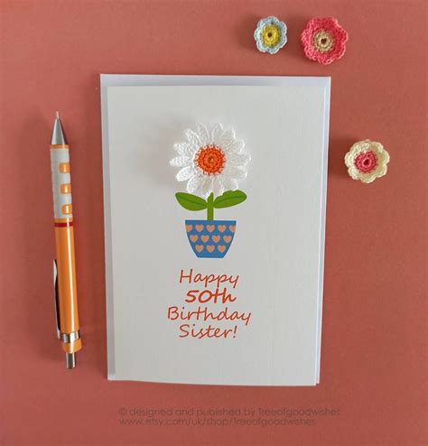 Sister 50th Card Uk Happy 50th Birthday Sister Card Handmade Etsy Uk