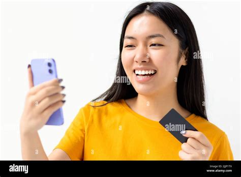 Online Shopping Technology Concept Happy Asian Woman Holding Mobile