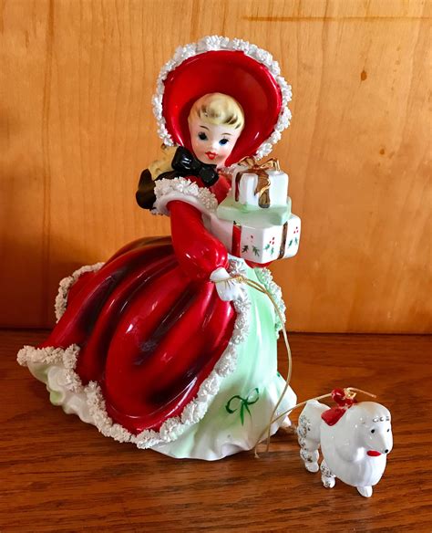 Vintage Christmas Napco Red Shopper Girl Poodle Kitsch Christmas Vintage Christmas Ornaments