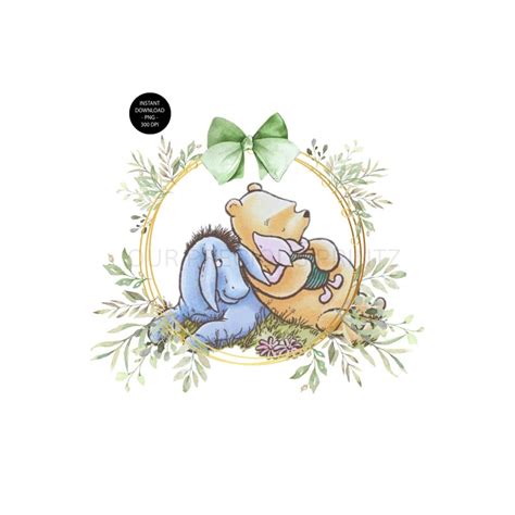 Classic Winnie The Pooh Wreath Watercolor PNG Classic Pooh Scene Clip