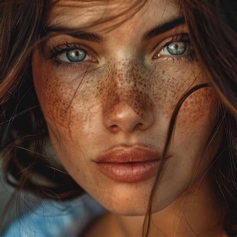 Premium Photo Closeup Portrait Of A Beautiful Girl With Freckles On Her Face